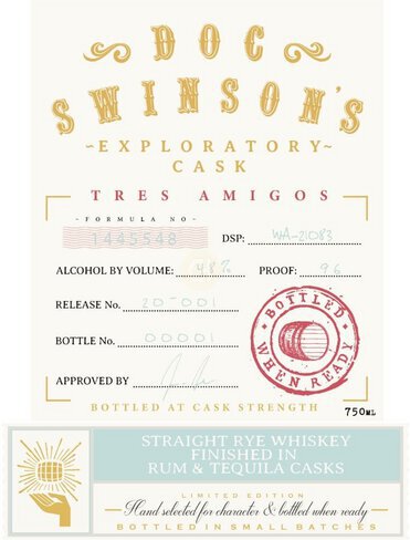 DOC Swinson's Finished In Rum & Tequila Exploratory Cask Tres Amigos Straight Rye Whiskey