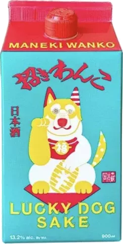 Maneki Wanko Lucky Dog Genshu Sake Japan Carton