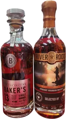 Baker's 13 year single barrel + River Roots bourbon Single Barrel