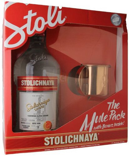 Stolichnaya Vodka W/2 Steel Mugs