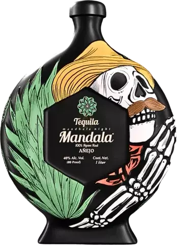 Tequila Mandala Anejo Dia De Muertos 1 Liter Black Ceramic
