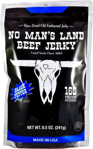 No Man Land Black Pepper Beef Jerky High Protein Low Calorie Low Carb Beef Snack Bag