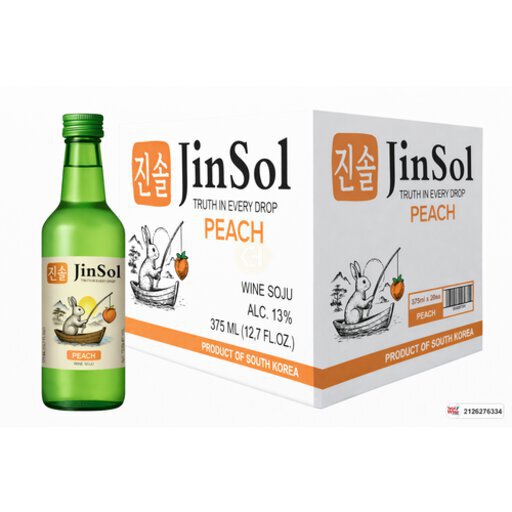 JinSol Korean Soju, PEACH, 13.5 % ABV , crafted from apple wine